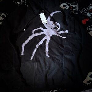 Urban outfitters purple rhinestone spider Black Zip Hoodie